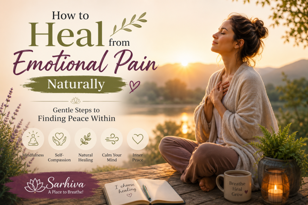 Woman practicing meditation outdoors for emotional healing and inner peace, illustrating how to heal from emotional pain naturally.
